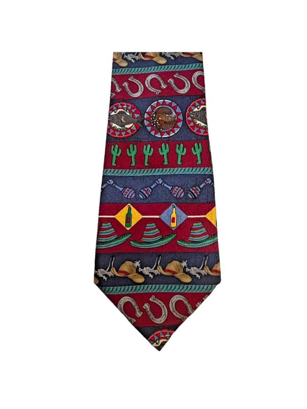 Vintage Puritan Silk Tie Tex/Mex Western Novelty Print Boots Hats Tequila Cactus